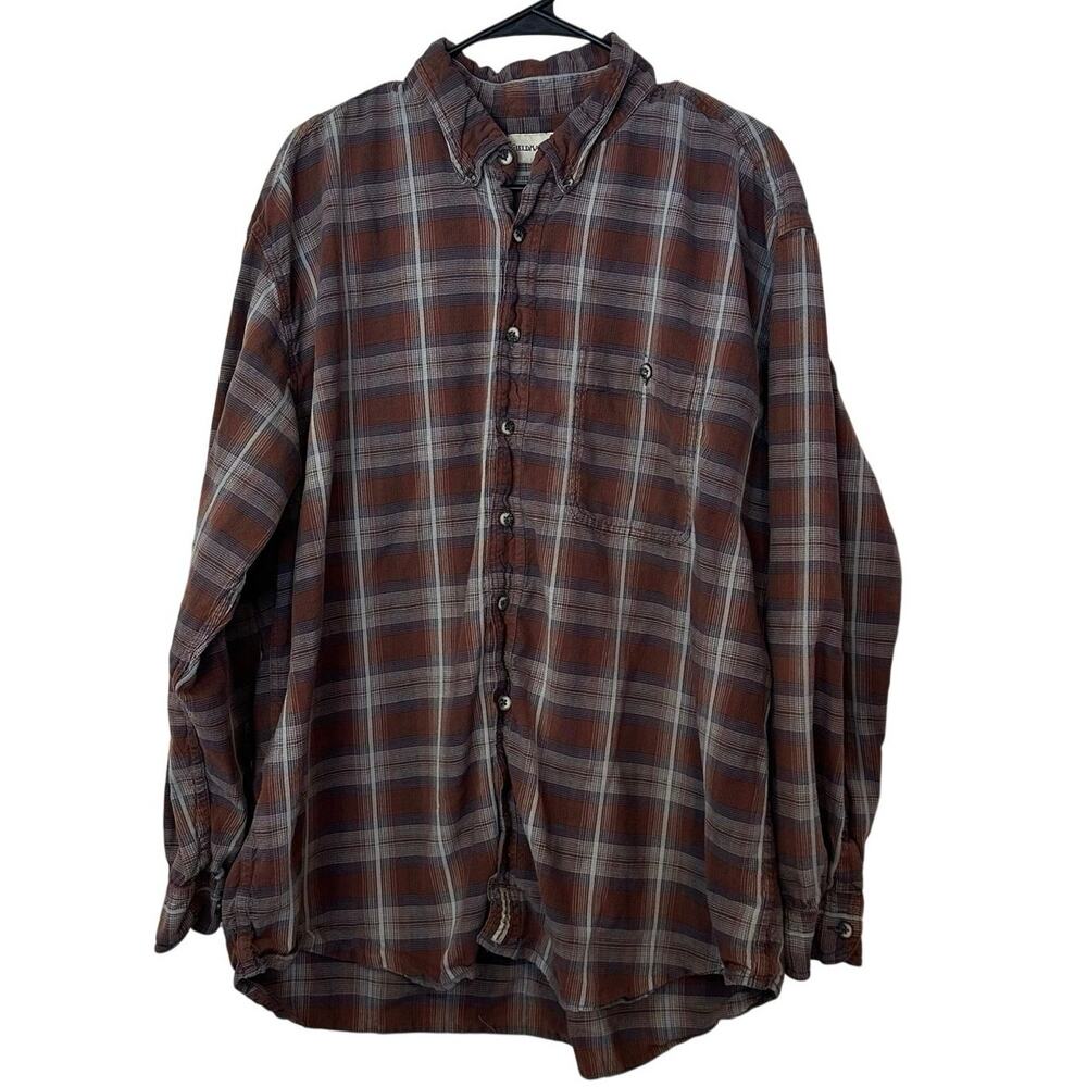 Fieldmaster Men’s Long Sleeve Button Down Flannel Shirt Size 2XL Plaid Brown